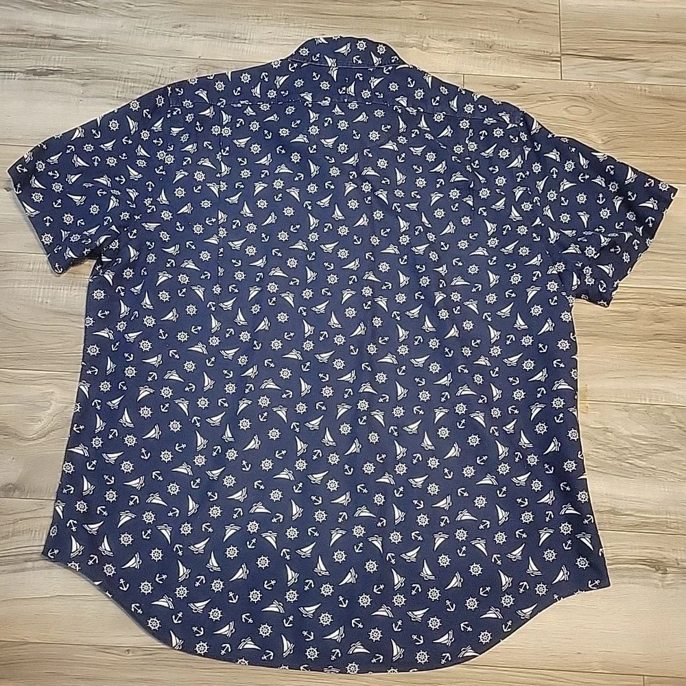 Polo Ralph Lauren Shirt‎ Mens XL Blue Classic Allover Geometric Anchor Sailboat